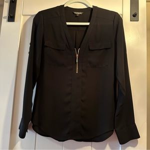 Express black zipper front LS top.